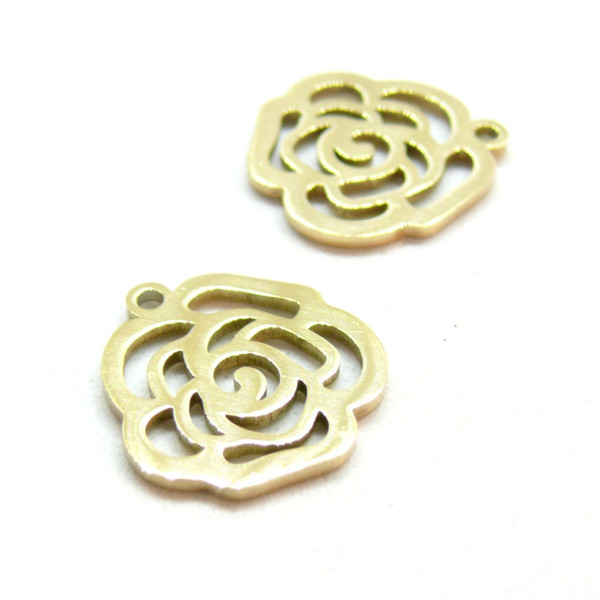 Pendentifs Rose 16mm, Acier Inoxydable 316L, Doré à l'or fin 18K