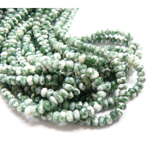 Perles rondelles facettées 4 par 2.5mm, Jaspe Vert Blanc