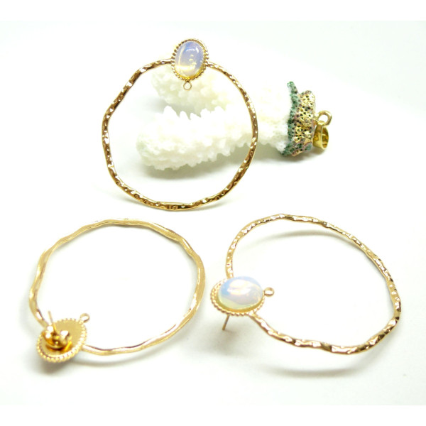 Boucles d'oreille, Puce 46mm avec anneaux d'attache et embouts Poussoirs, Acier Inoxydable 304, finition Doré