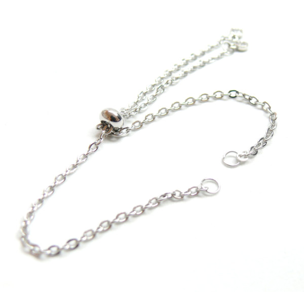 Bracelet Réglable, ajustable, Maille 2mm - 26 cm, Acier Inoxydable 304, finition Argent Platine avec Strass