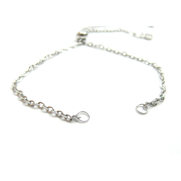 Bracelet Réglable, ajustable, Maille 2mm - 26 cm, Acier Inoxydable 304, finition Argent Platine avec Strass