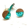 Supports de boucle d'oreille, Puce Bois et résine et inclusion de dorure avec attache 14mm et embouts plastique