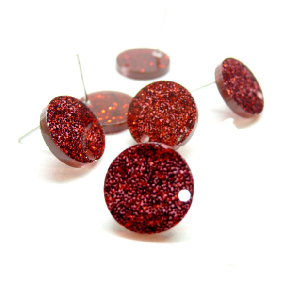 Boucles d'oreille Puce, Clous, Acrylique 14mm avec trou d' attache, et embouts plastique