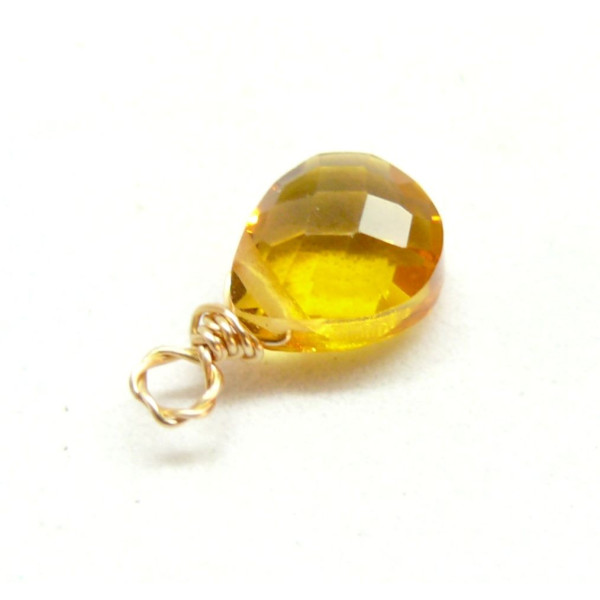 Pendentif, Goutte en verre facetté Jaune Canari 11mm,  Acier Inoxydable 304 finition Doré