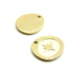 Pendentifs, Médaillon avec Étoile 11.8mm, Acier Inoxydable 316L, Doré à l'or fin 18K, Placage IONIQUE