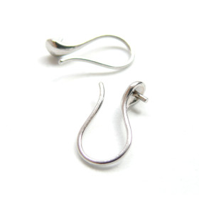 Boucles d'oreille Crochet d'oreille pour perles semi-percées, Acier Inoxydable 316L,  finition Argent Platine