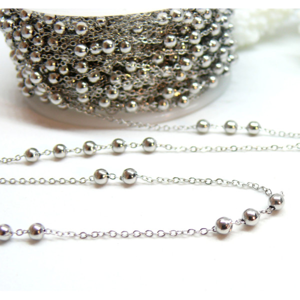 Chaine maille bille  3mm en Acier Inoxydable 304 , finition ARGENT