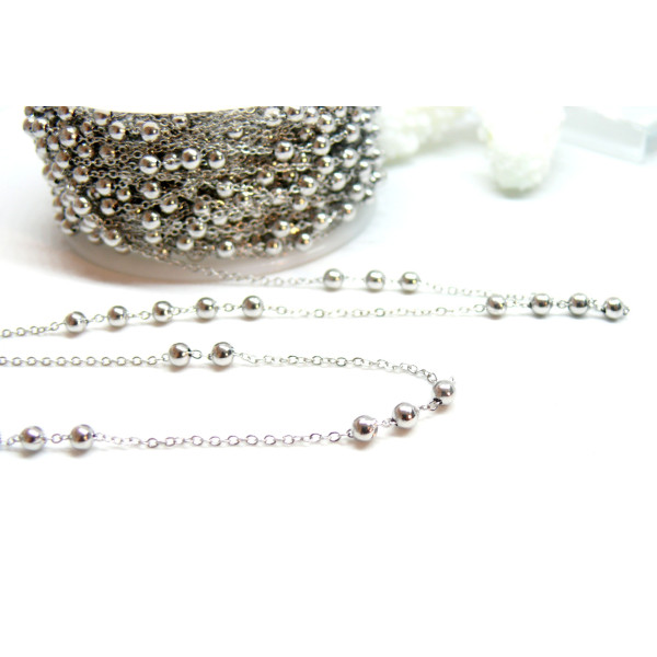 Chaine maille bille  3mm en Acier Inoxydable 304 , finition ARGENT