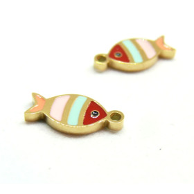 Pendentif, Poisson 12mm, résine émaillée, Acier Inoxydable 304, Doré placage IONIQUE