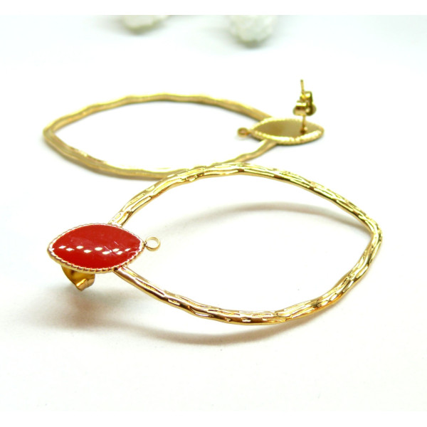 Boucles d'oreille, Puce 54mm avec anneaux d'attache et embouts Poussoirs, Acier Inoxydable 304, finition Doré