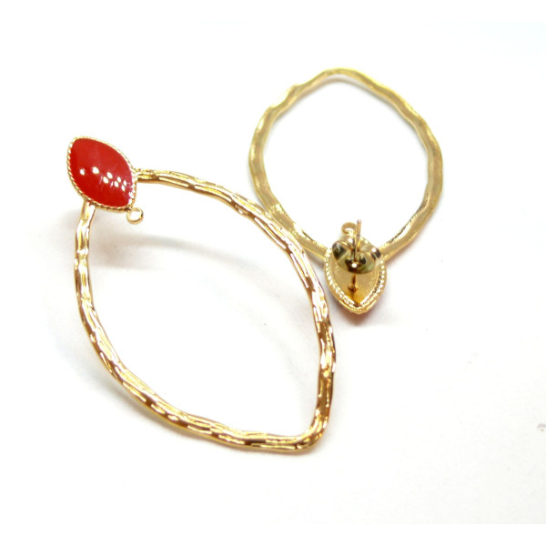 Boucles d'oreille, Puce 54mm avec anneaux d'attache et embouts Poussoirs, Acier Inoxydable 304, finition Doré