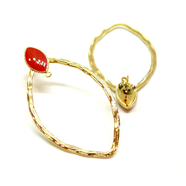 Boucles d'oreille, Puce 54mm avec anneaux d'attache et embouts Poussoirs, Acier Inoxydable 304, finition Doré