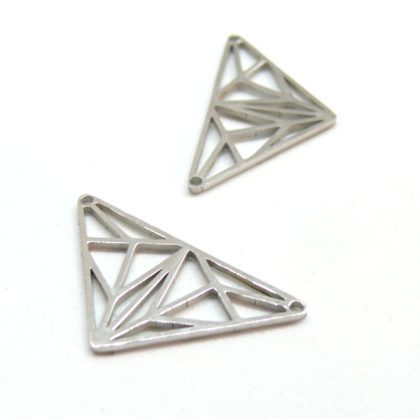 Connecteur Triangle Art Déco 28mm, Acier Inoxydable, finition Argenté
