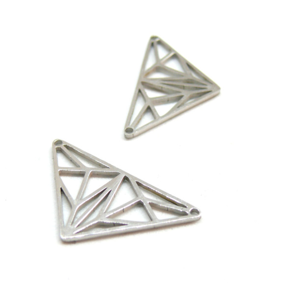Connecteur Triangle Art Déco 28mm, Acier Inoxydable, finition Argenté