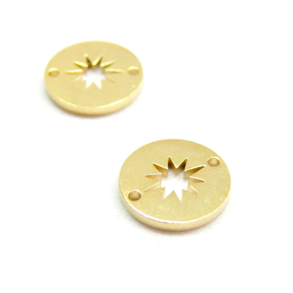 Pendentifs, Connecteurs Rond avec Etoile 10mm, Acier Inoxydable 304 finition Doré