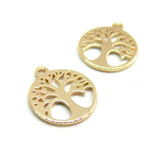 Pendentifs, Arbre dans Cercle 12mm, laiton finition Doré  à l'or fin 18K