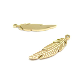 Pendentif Plume 15mm, Acier Inoxydable 316L finition Doré, Placage IONIQUE
