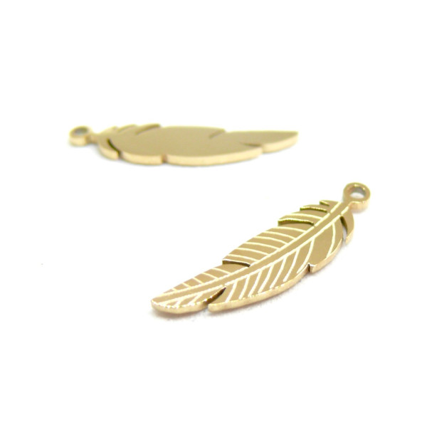 Pendentif Plume 15mm, Acier Inoxydable 316L finition Doré, Placage IONIQUE