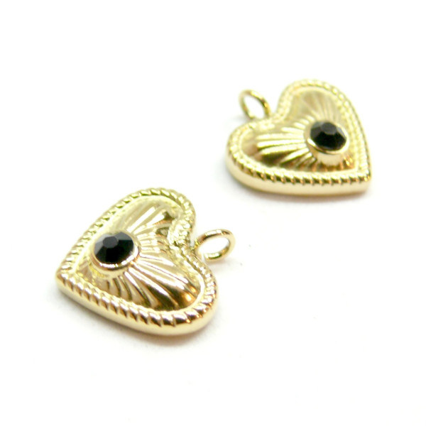 Pendentif, Coeur avec Strass  14mm, Acier Inoxydable 316L, Doré à l'or fin 18K, Placage IONIQUE