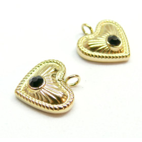 Pendentif, Coeur avec Strass  14mm, Acier Inoxydable 316L, Doré à l'or fin 18K, Placage IONIQUE