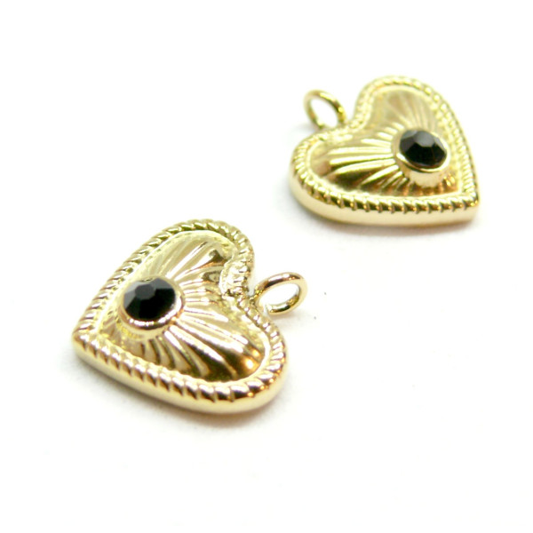 Pendentif, Coeur avec Strass  14mm, Acier Inoxydable 316L, Doré à l'or fin 18K, Placage IONIQUE