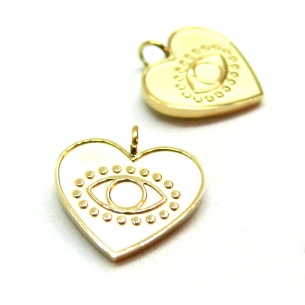 H11F30214G – Lot de 1 Pendentif Coeur Oeil Protection 15mm – Acier Inoxydable 316L Doré 18K Ionique