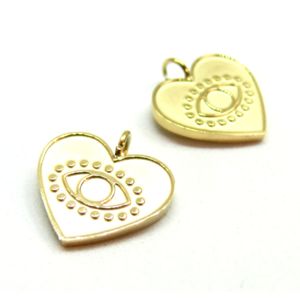 H11F30214G – Lot de 1 Pendentif Coeur Oeil Protection 15mm – Acier Inoxydable 316L Doré 18K Ionique