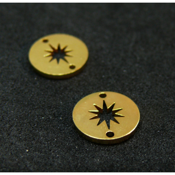 Pendentifs, Connecteurs Rond avec Etoile 10mm, Acier Inoxydable 304 finition Doré