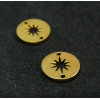 Pendentifs, Connecteurs Rond avec Etoile 10mm, Acier Inoxydable 304 finition Doré