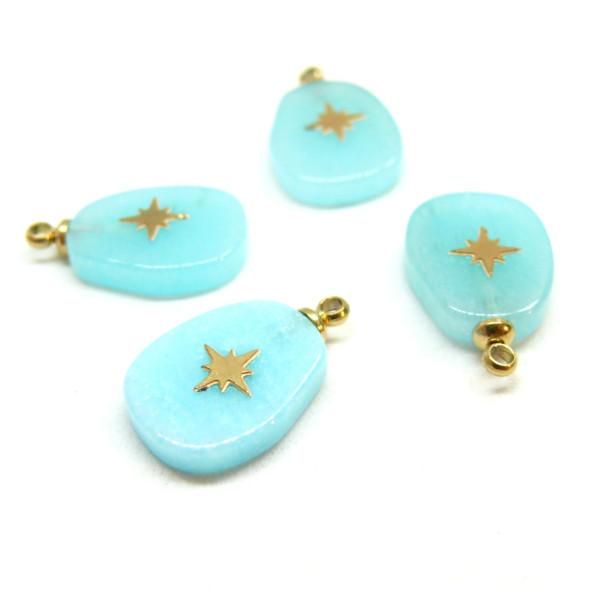 BU112306241817103268 REF 13 – Pendentif Goutte Trapèze Étoile Jade Teintée Bleu Ciel Acier Inoxydable 304 Doré