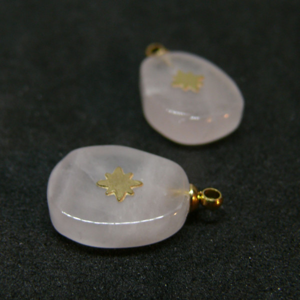 Pendentif, Goutte Trapèze avec Etoile, Quartz Rose, acier inoxydable 304 finition Doré