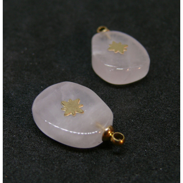 Pendentif, Goutte Trapèze avec Etoile, Quartz Rose, acier inoxydable 304 finition Doré