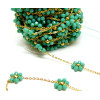 H11P01640G02 – Lot de 20 cm de chaîne maille Fleurs en verre Vert Turquoise - Acier Inoxydable 304 Doré