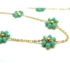 Chaine maille Fleurs en verre Vert Turquoise, Acier Inoxydable 304 , finition Doré