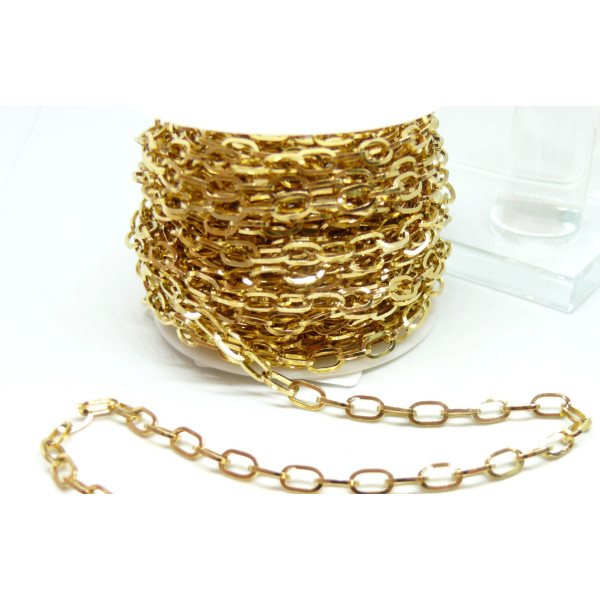 Chaine Grande maille rectangle 6.6 par 4mm, Acier Inoxydable 304, finition Doré à l'or fin 18K