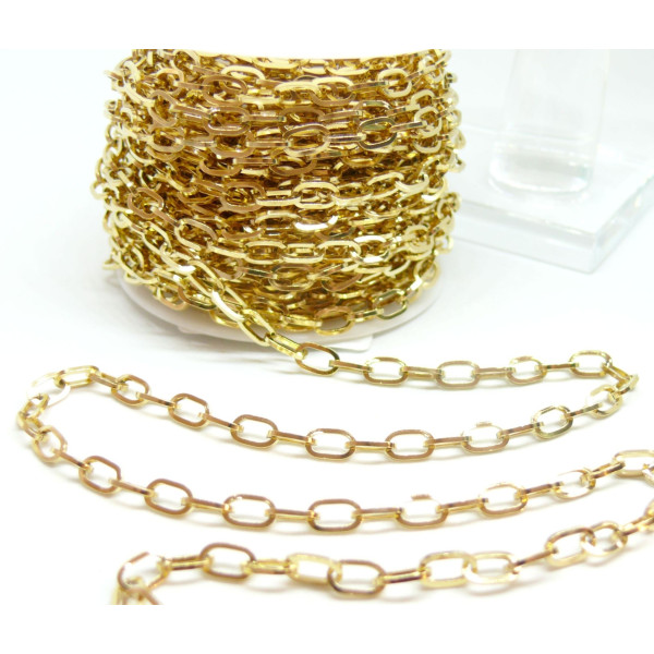 Chaine Grande maille rectangle 6.6 par 4mm, Acier Inoxydable 304, finition Doré à l'or fin 18K