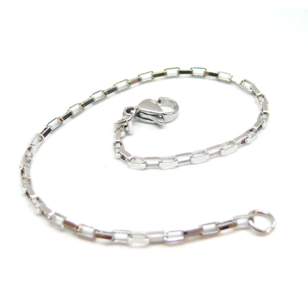 Bracelets Maille Vénitienne 3.5 par 2mm, Acier Inoxydable 316, finition Argent Platine