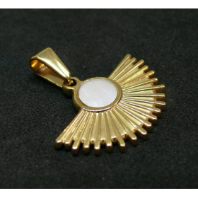 Pendentif Eventail avec bélières, Acier Inoxydable 304 finition Doré