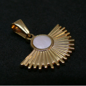 Pendentif Eventail avec bélières, Acier Inoxydable 304 finition Doré