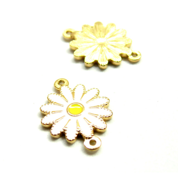 Connecteur Marguerite, résine émaillée Blanc, Acier Inoxydable 304, finition Doré, placage IONIQUE