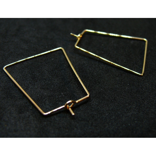 Boucles d'oreille Créoles Tiges, Trapèze 39 par 25mm, Laiton Doré à l'or fin 18K