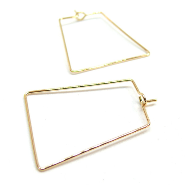 Boucles d'oreille Créoles Tiges, Trapèze 39 par 25mm, Laiton Doré à l'or fin 18K