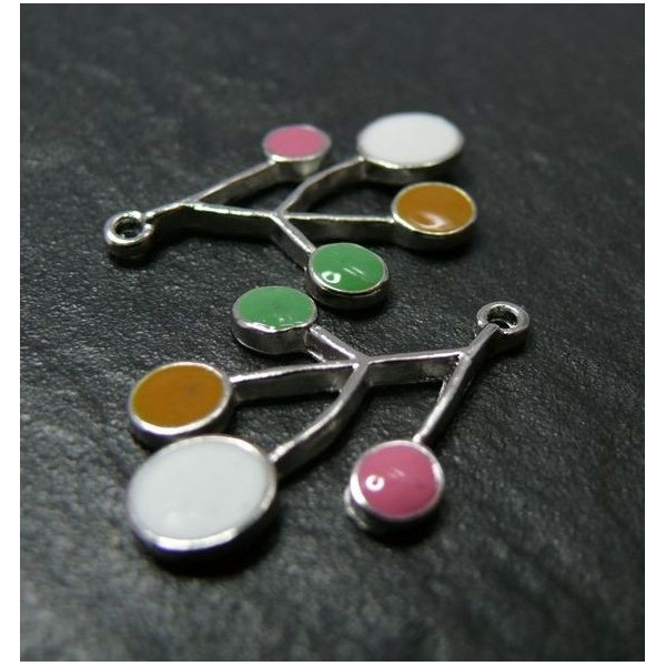 Pendentifs fleurs stylisées 25mm, résine émaillés métal finition Argent Platinergent