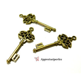 Pendentifs clé travaillées, laiton finition Bronze