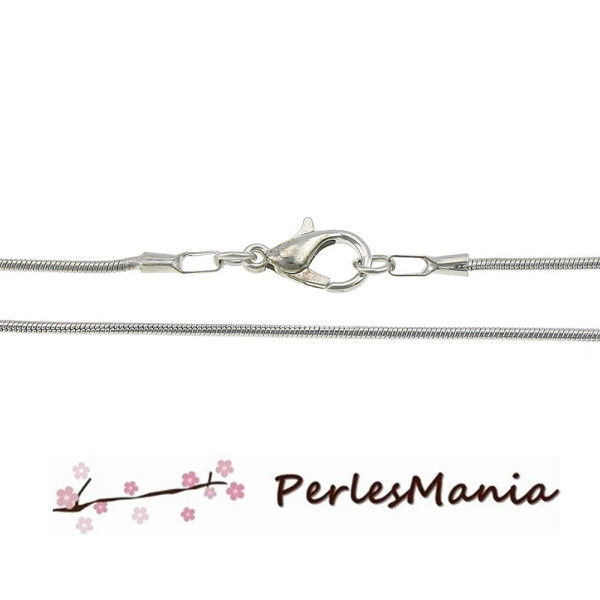 Colliers Chaîne Serpent 1mm – Longueur 40cm – Laiton Finition Argent Platine