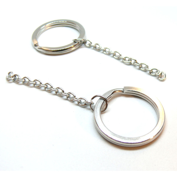Porte Cles, Porte Clefs 30mm avec Chaine, Acier Inoxydable 304, finition Argent Platine