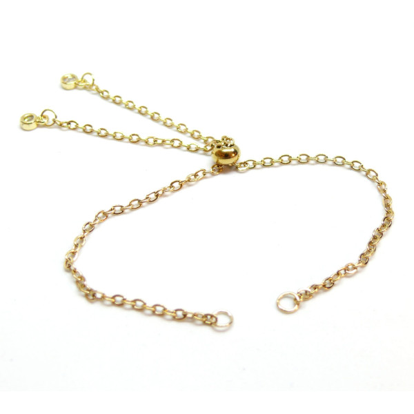 Bracelet Réglable, ajustable, Maille 2mm - 26 cm, Acier Inoxydable 304, finition Doré avec Strass