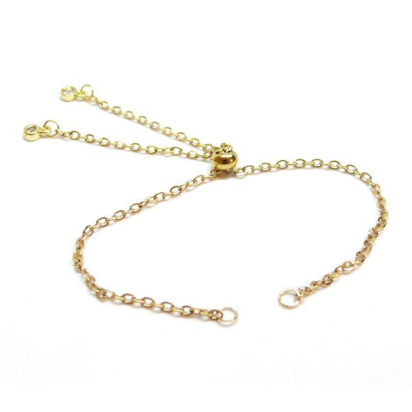 Bracelet Réglable, ajustable, Maille 2mm - 26 cm, Acier Inoxydable 304, finition Doré avec Strass