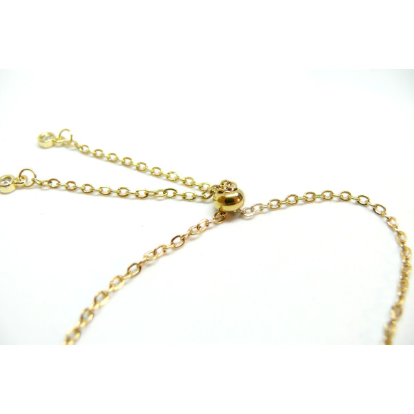 Bracelet Réglable, ajustable, Maille 2mm - 26 cm, Acier Inoxydable 304, finition Doré avec Strass