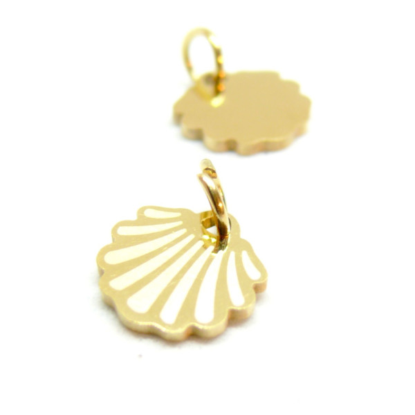 Pendentif avec anneau, Coquille Saint Jacques 10mm, Acier Inoxydable, finition Doré